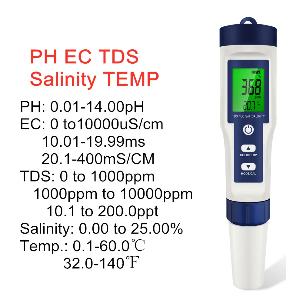 Ec Meter Digital - 5 In 1 Digital PH TDS