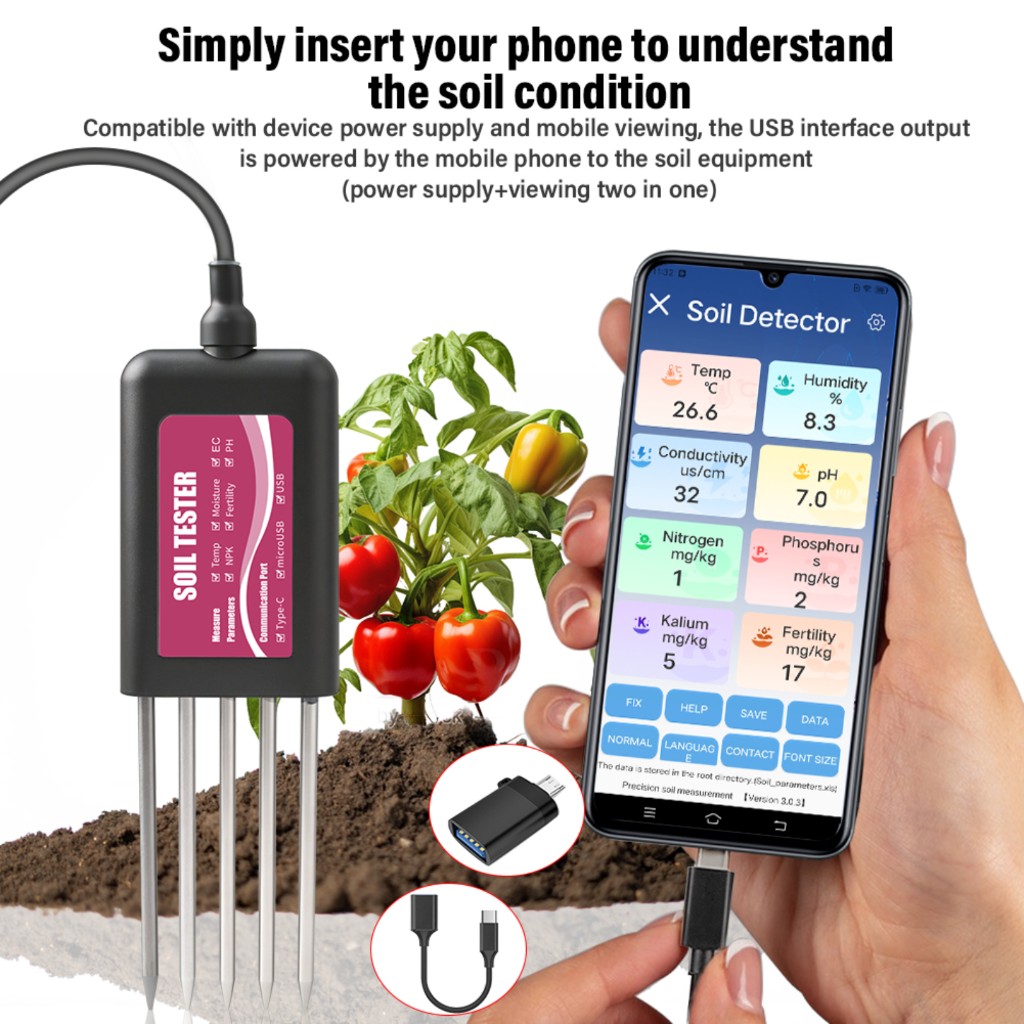 Ec Meter Digital - 8-in-1 Garden Soil Tester NPK PH